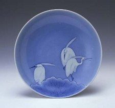 染付白鷺図三脚皿