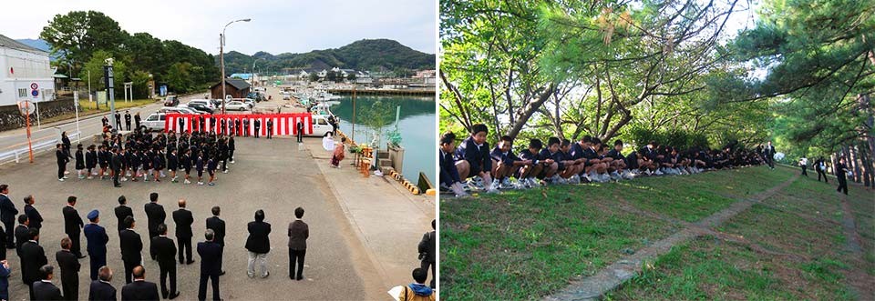 左：津浪祭/中：御風楼/右：津浪祭（土盛り）