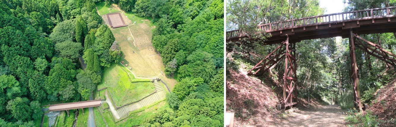 左：八王子城御主殿跡／右：滝山城跡