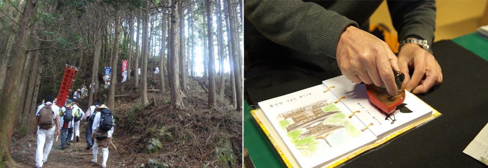 左：巡礼の様子／右：御朱印