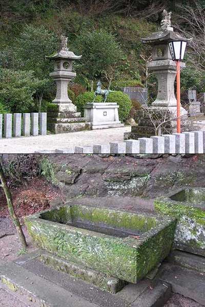 旧戸渡嶋神社灯籠・手水鉢（現伊萬里神社）