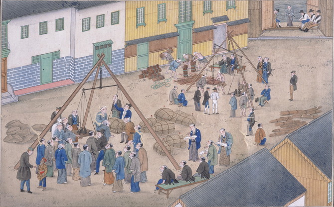 紙本著色唐蘭館の図