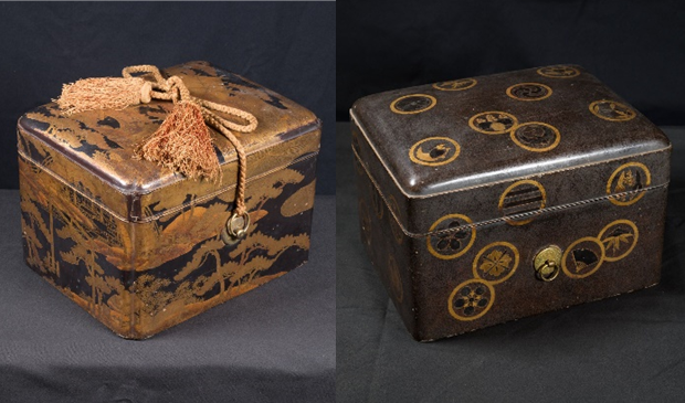 住吉蒔絵手箱<br>家紋散蒔絵手箱 